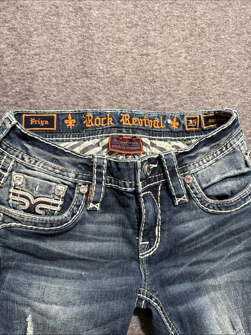 Rock Revival Priya Straight Blue Distressed Embellished Denim Jeans Women's 25 - Picture 3 of 8